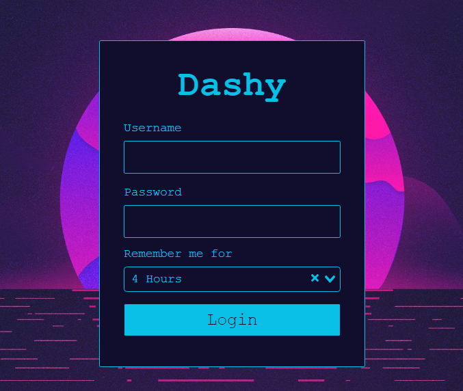 Example login screen, using Vapourwave theme