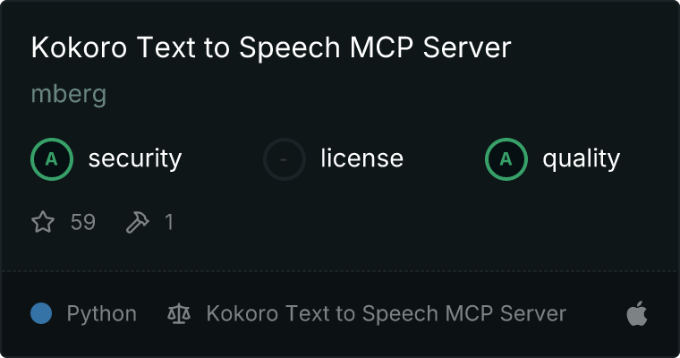Kokoro Text to Speech Server MCP server