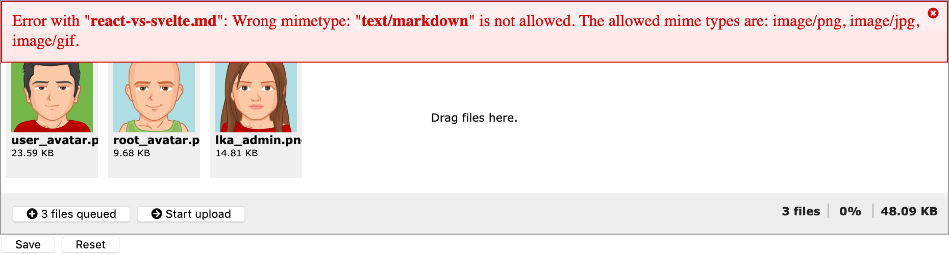 Default theme, error message