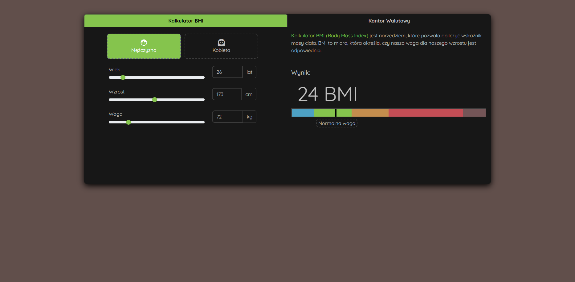 BMI Calculator Tab screenshot