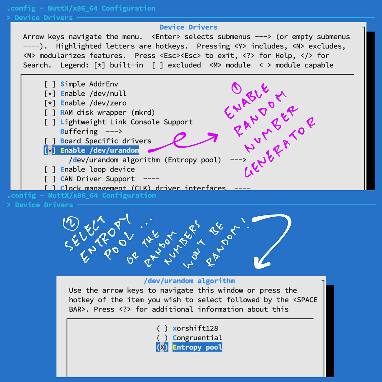 Select Entropy Pool in menuconfig