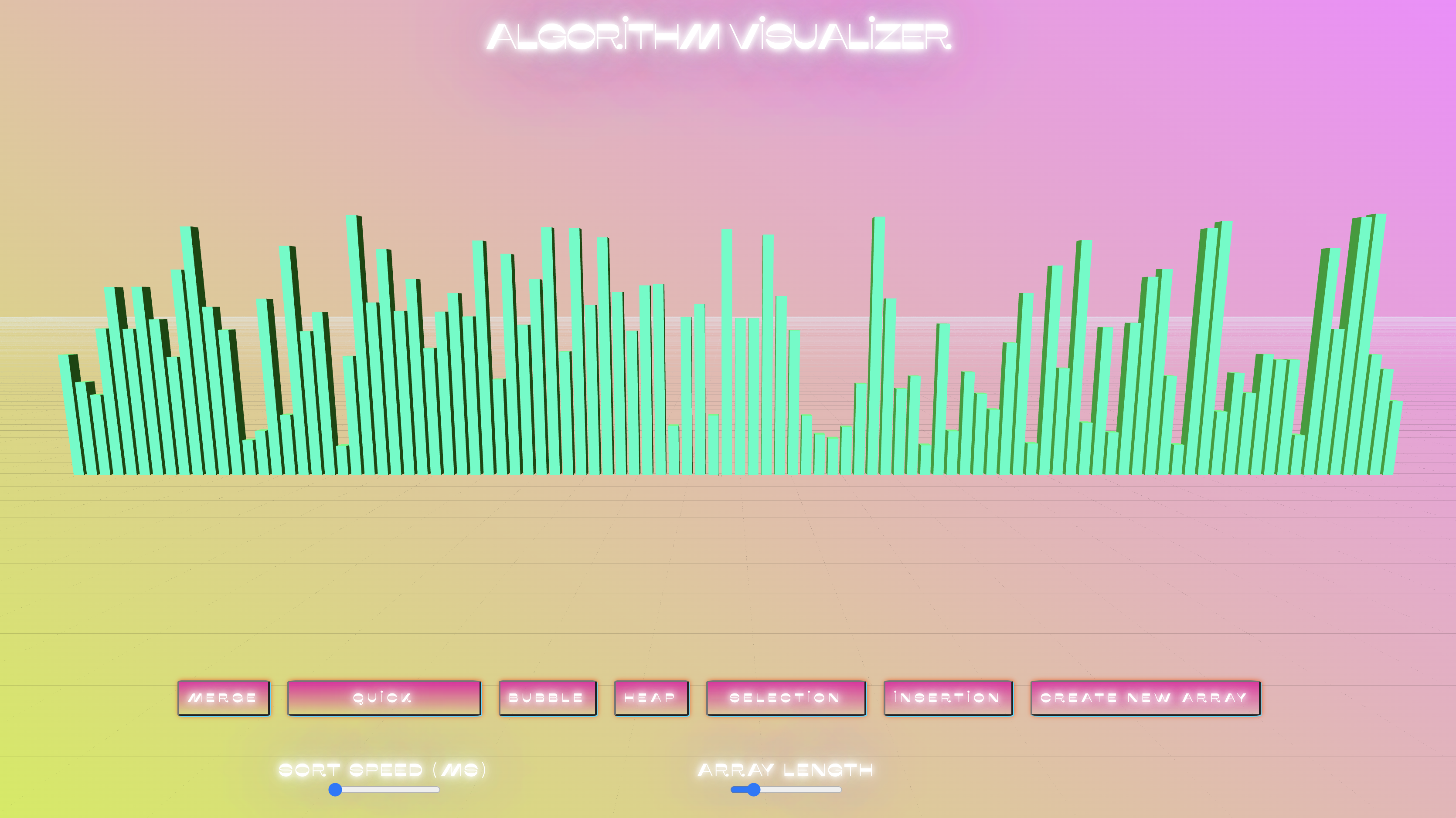 Screen shot of the Algorithm Visualizer Unsorted