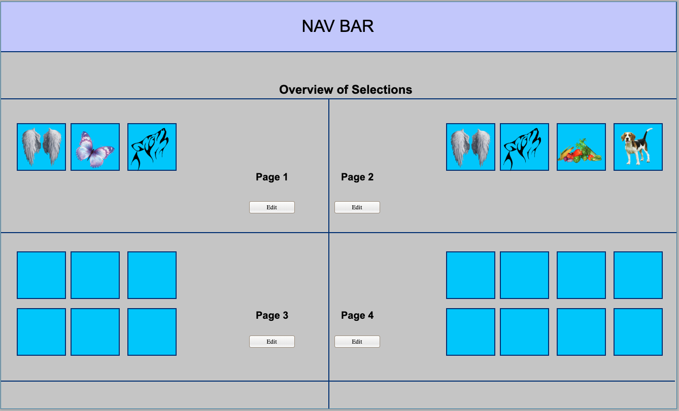 Wireframe of the the overview page