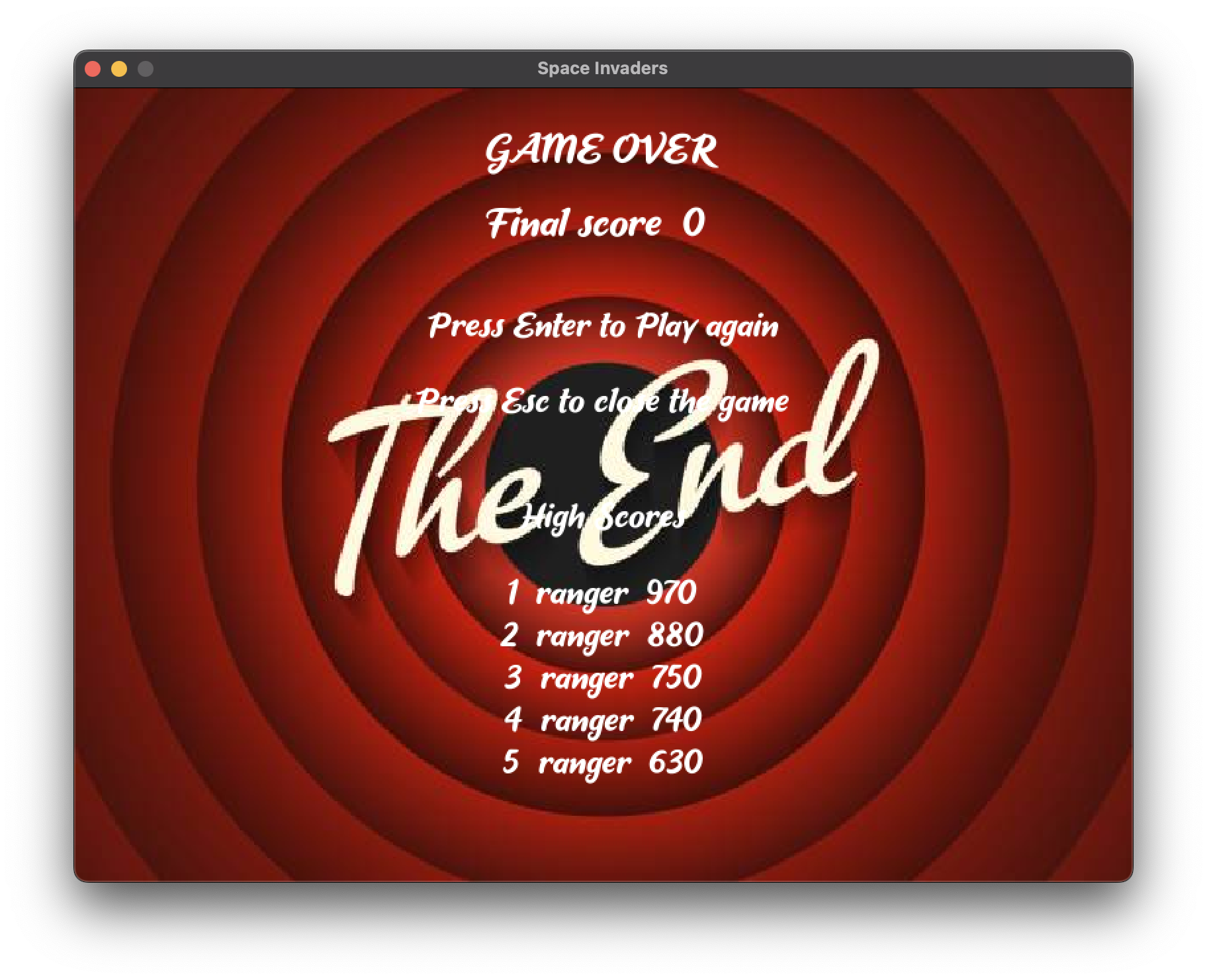 End Game Screen