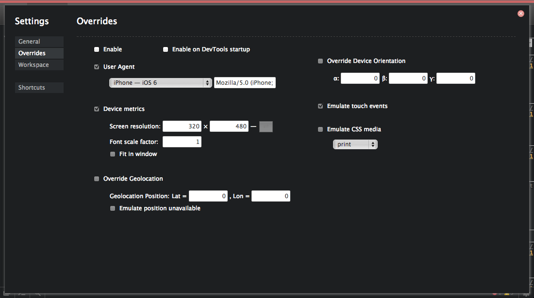 Options view