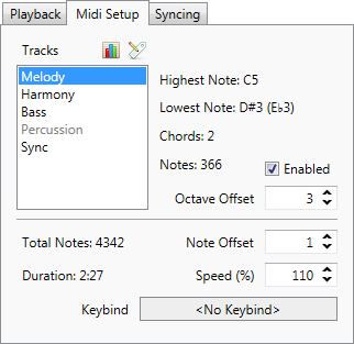 Midi Setup Tab