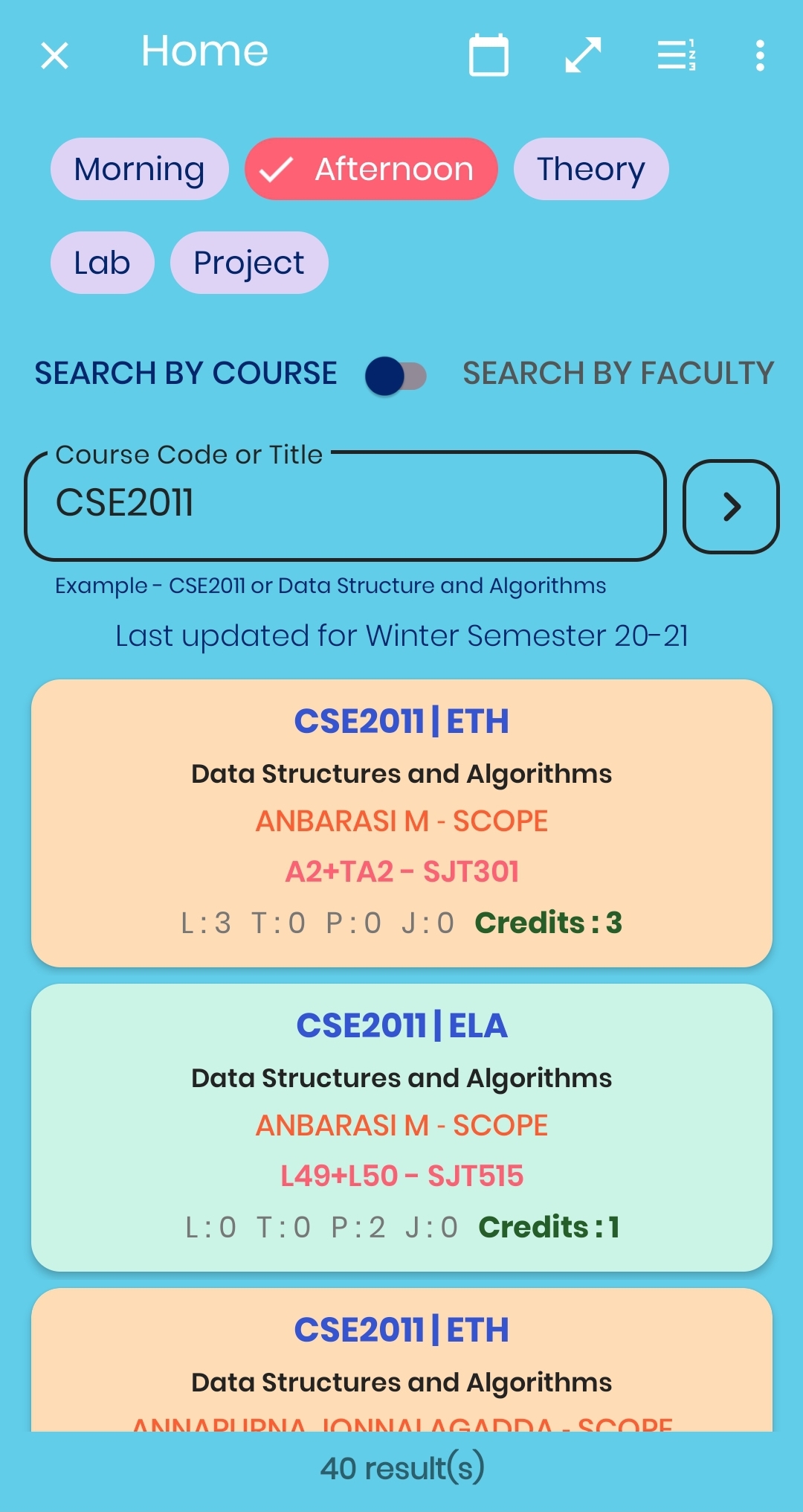 Course Selection Screen