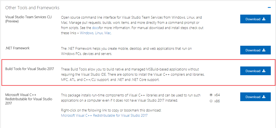 Build Tools for Visual Studio 2017