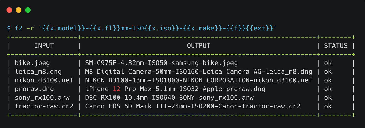 F2 can utilise exif attributes from a variety of image formats