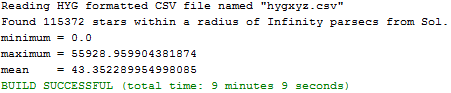 Result of computing all nearest neighbor distances from hygxyz.csv