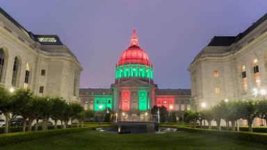 City Hall lit up for Juneteenth in San Francisco, California (© yhelfman/Shutterstock)