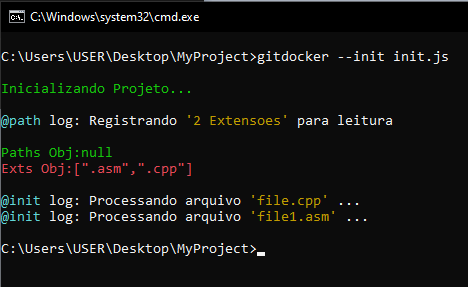 Log das extensões .asm e .cpp do init