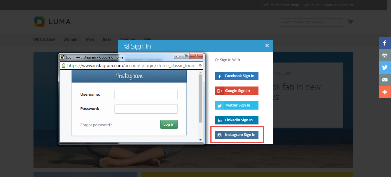 Magento 2 instagram login