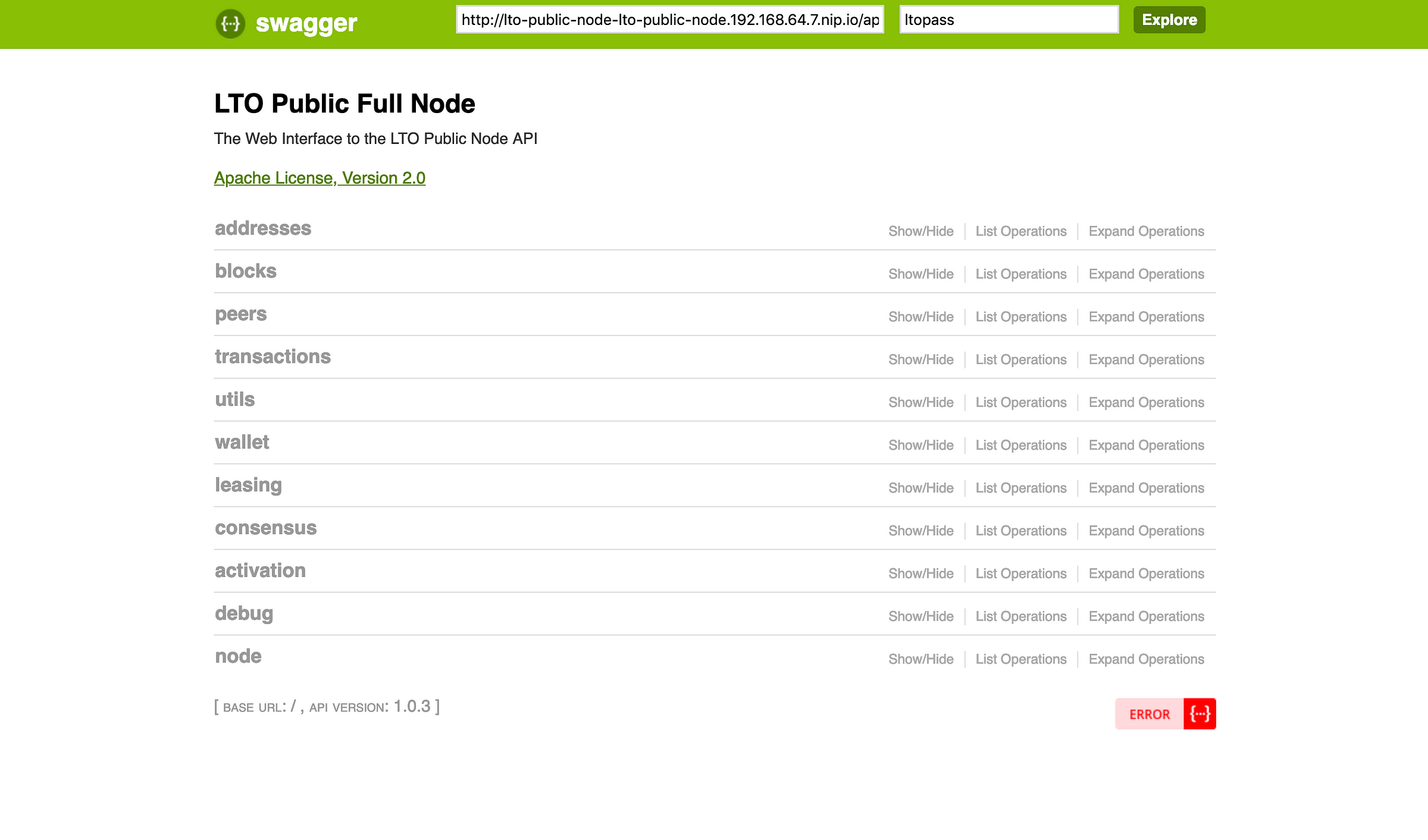 LTO Public Node — Swagger UI — API interface