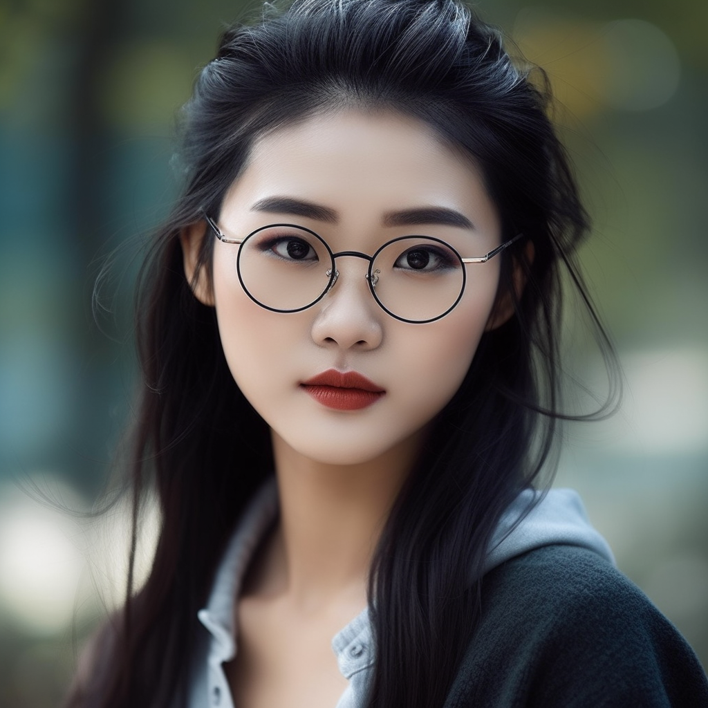 a Chinese beauty with eye glasses. --v 5