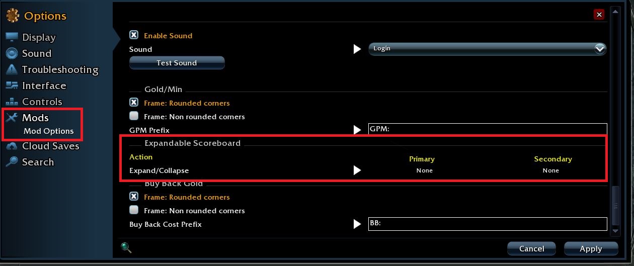 Example image of the settings page where you can set the keybind.