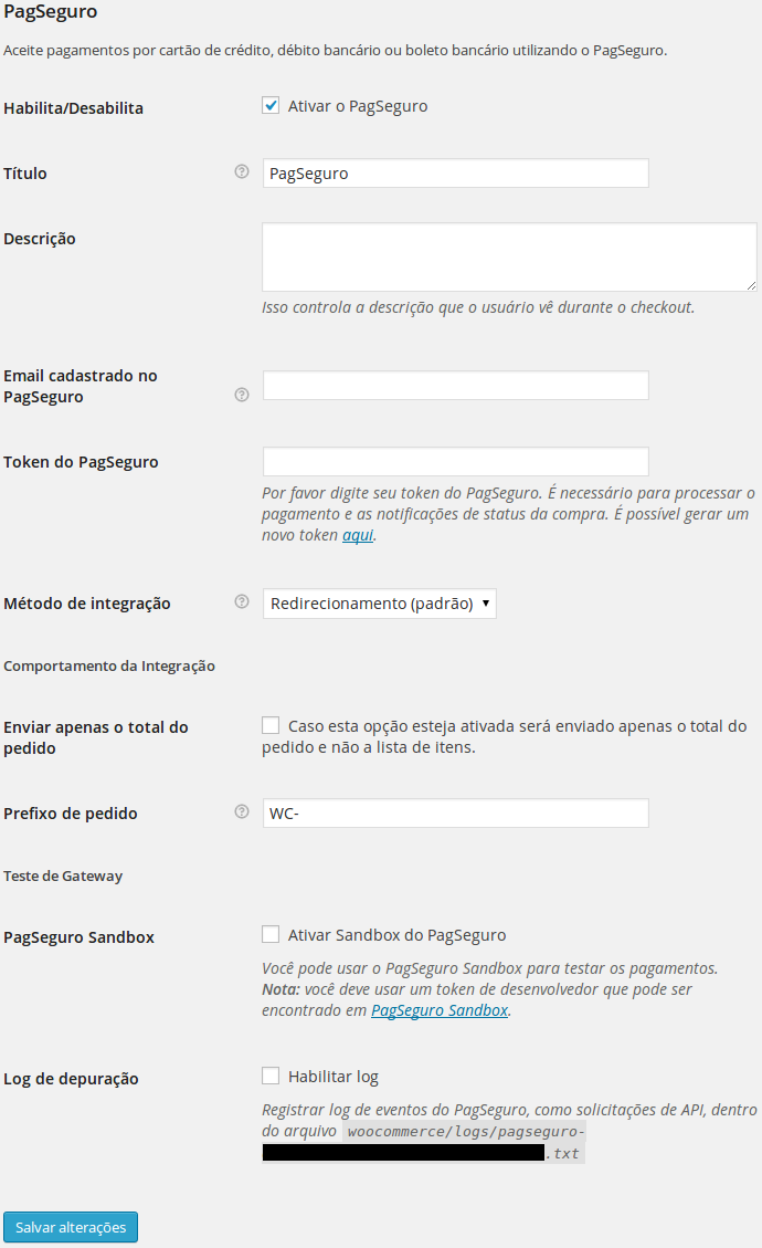 1. Configurações do plugin.