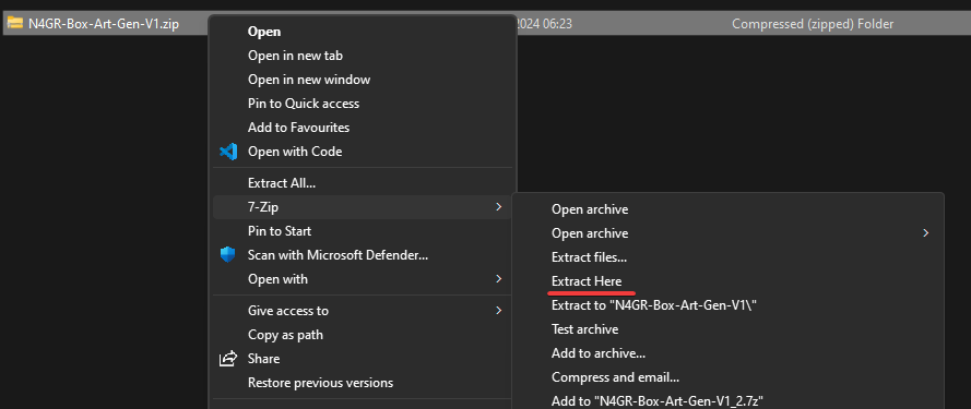 Extraction context menu