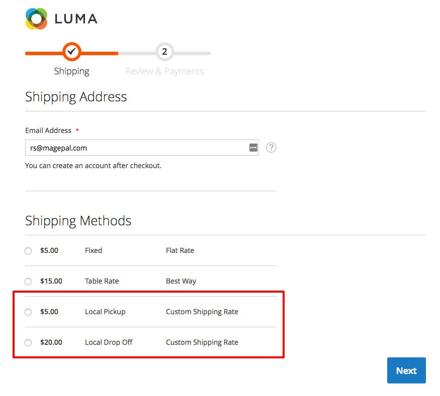 Magento2 Custom Shippiing Method Frontend