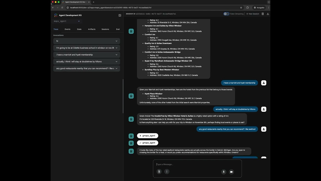 ADK v1.16.0 w/Google Map MCP + Google Search tool
