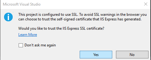 Mensaje de Instalación del Certificado SSL sobre IIS Express