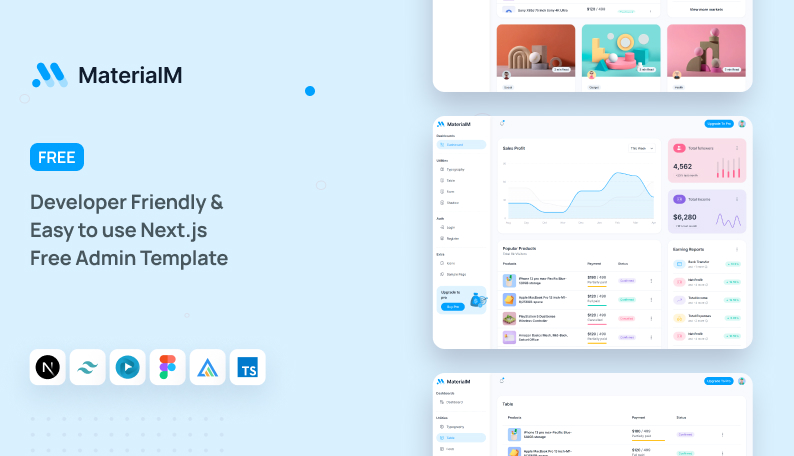 materialM Free NextJs Admin Template Demo Screenshot