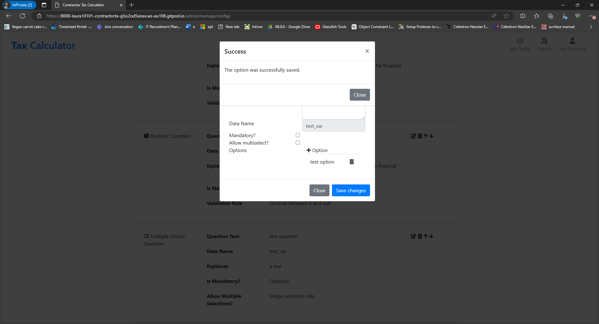 Creating multiple choice options in the config app