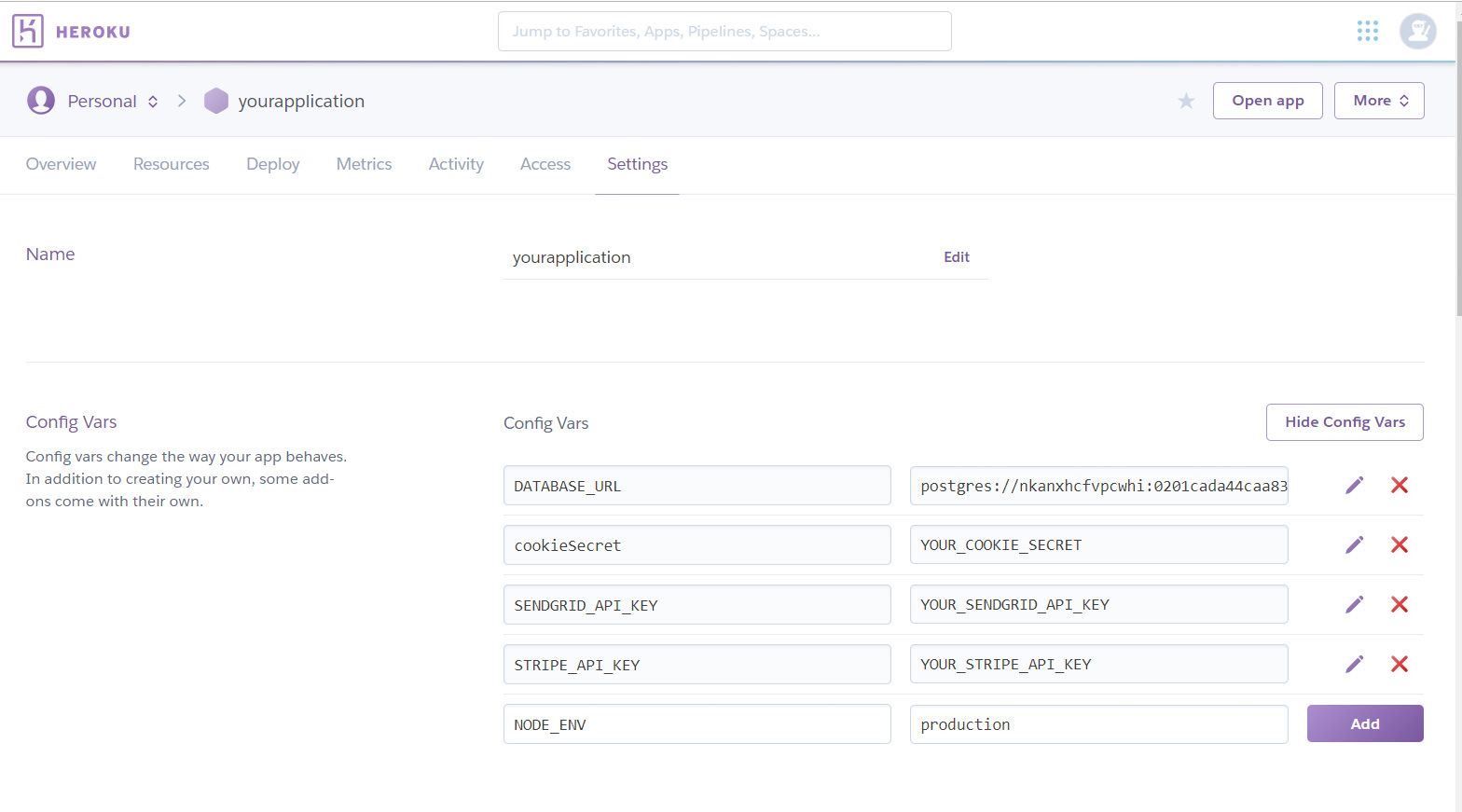 Your Real Config Vars