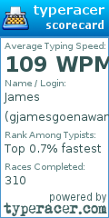 TypeRacer.com scorecard for user gjamesgoenawan
