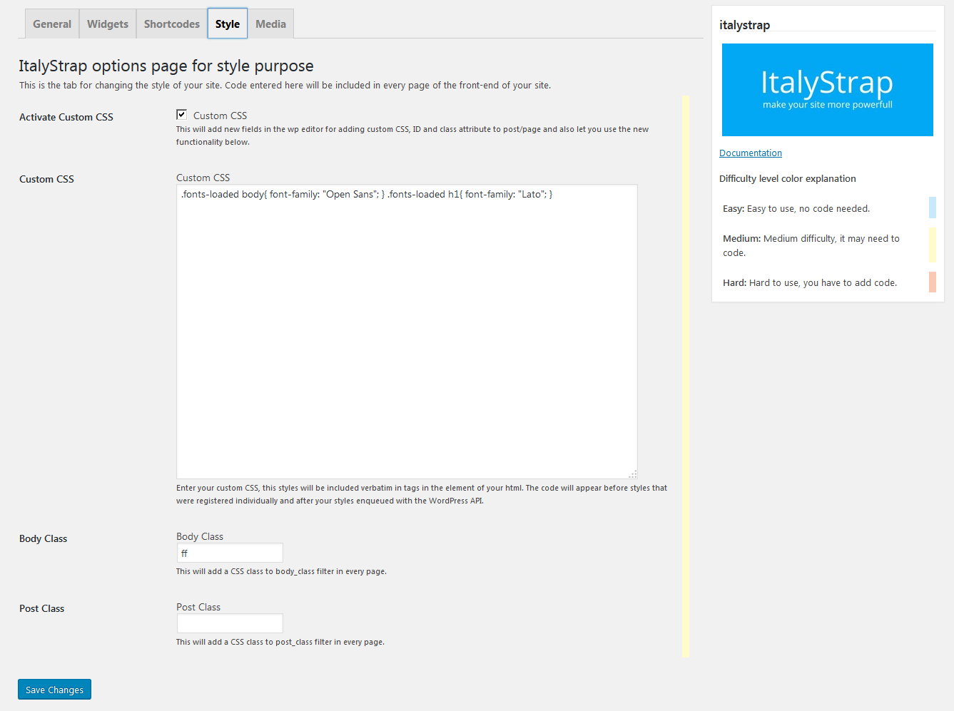 ItalyStrap admin settings