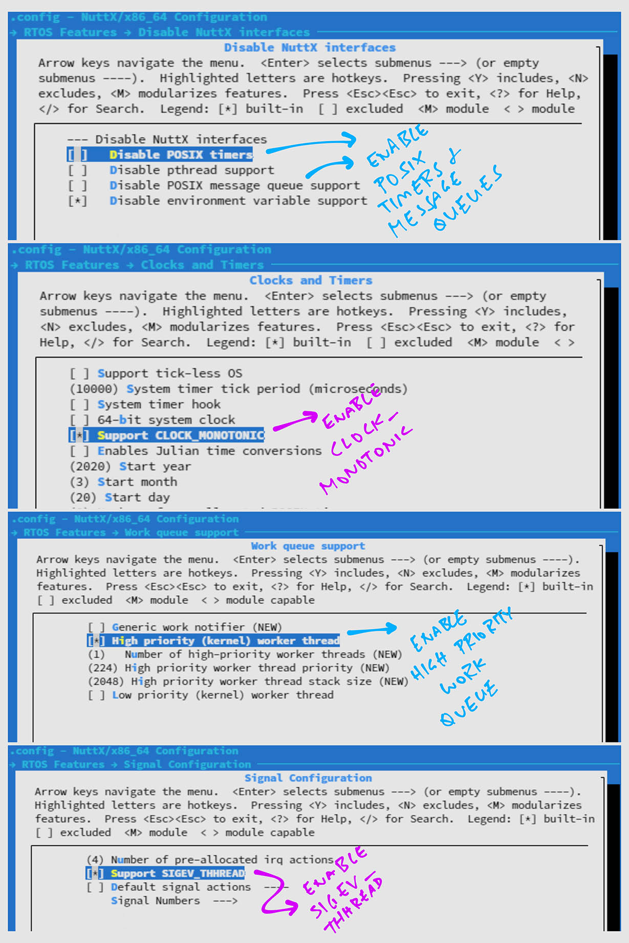 Enable POSIX Timers and Message Queues in menuconfig