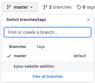 Screen Shot of the "master" branch button dropdown on GitHub