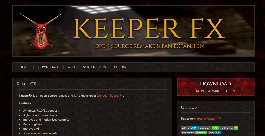 KeeperFX Website Homepage