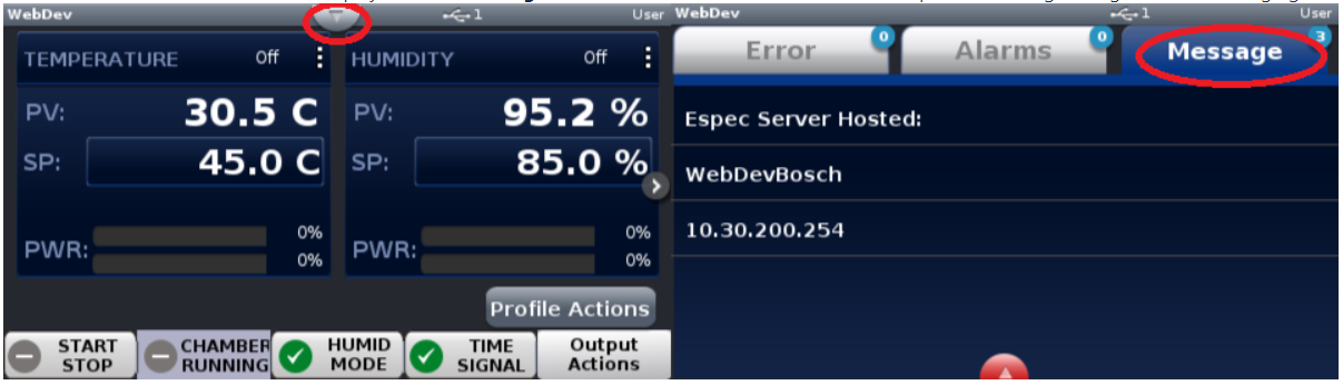 The Watlow F4T message screen