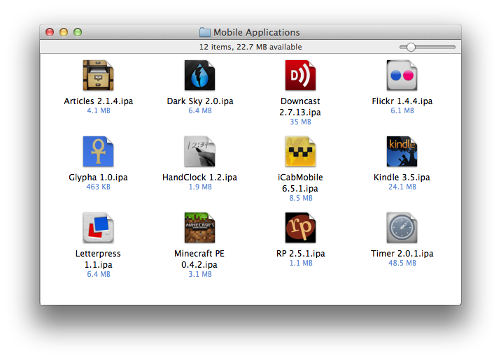 What a Finder window full of IPAs looks like with this plug-in installed.