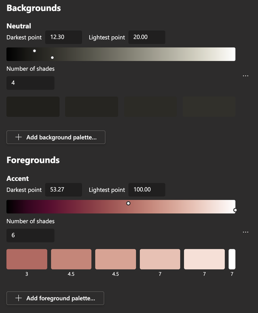 Screenshot of theme editor palette selection