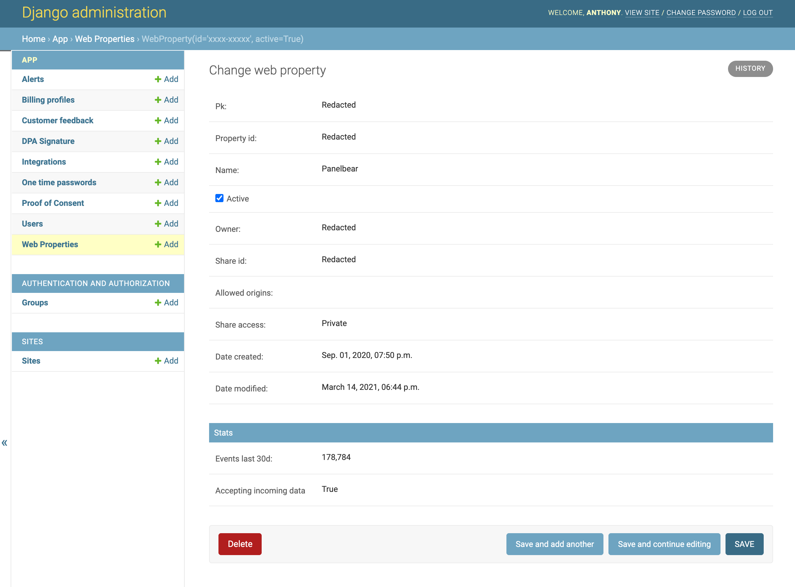 Django admin panel