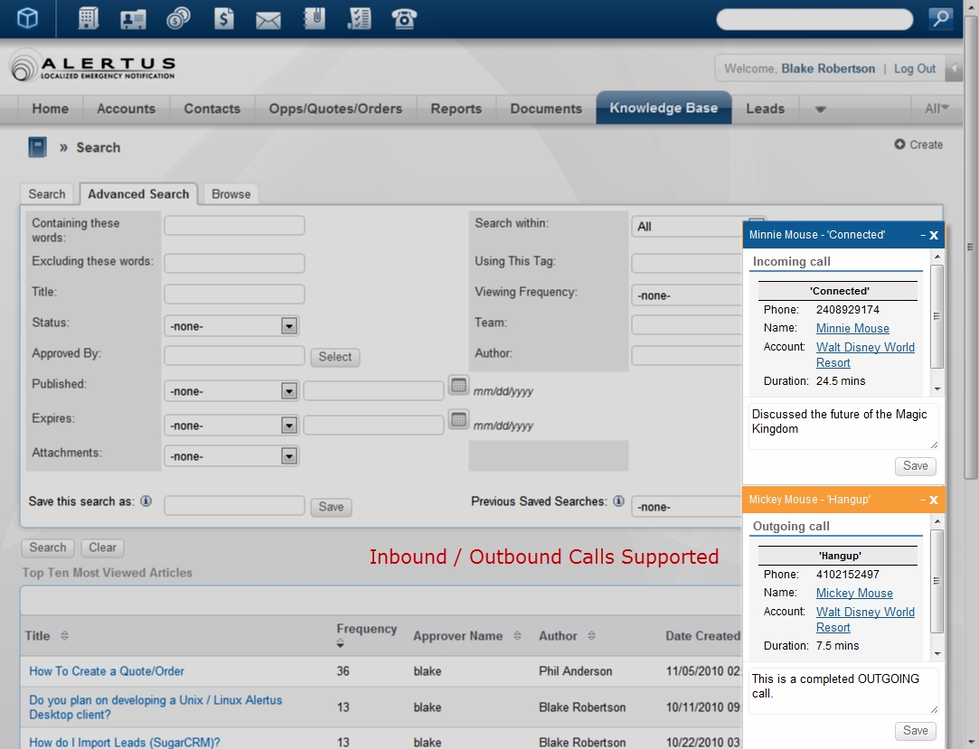 Support For Inbound and Outbound calls