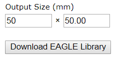 Close up of the size adjustment fields of the Image Import tool: two number fields labeled "output size(mm)"