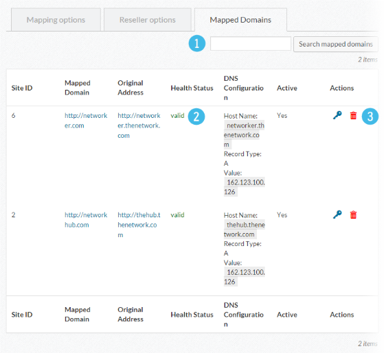 Domain Mapping - Mapped domains