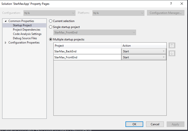 Configure Startup Projects example