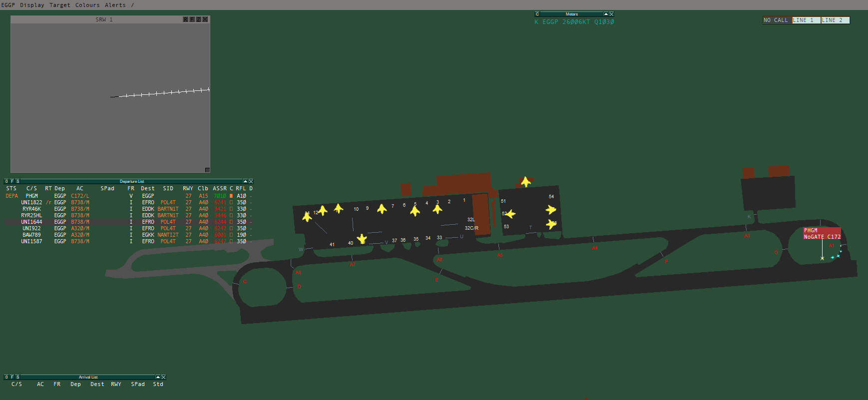 EGGP vSMR display - 11 aircraft with uncorrelated squawks