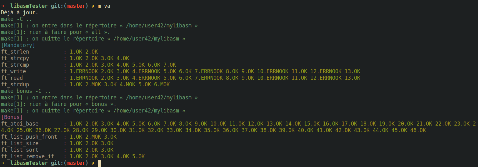 output of the tester, with everything green saying OK