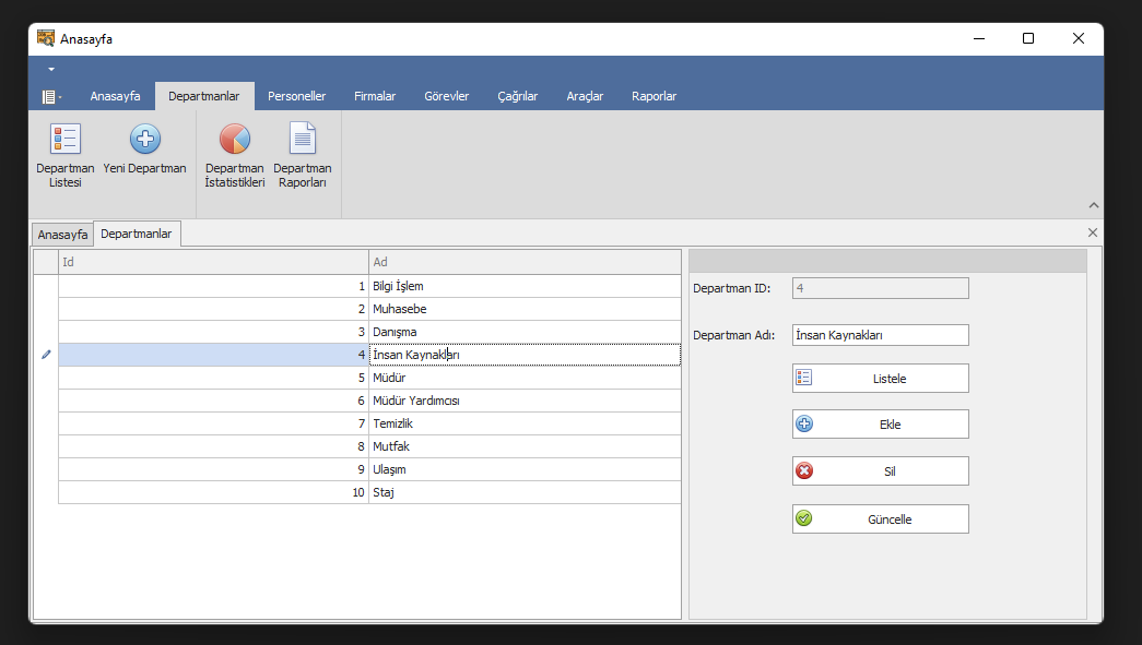 Department Control Form