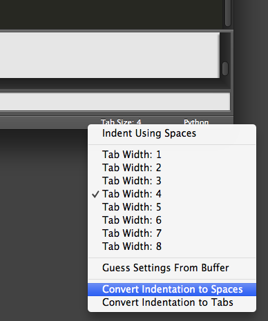 Convert tabs to spaces