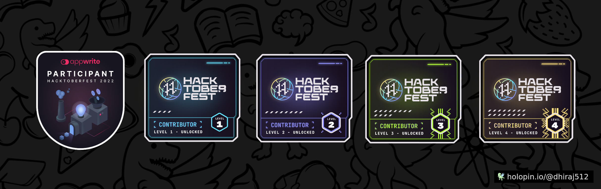 An image of @dhiraj512's Holopin badges, which is a link to view their full Holopin profile