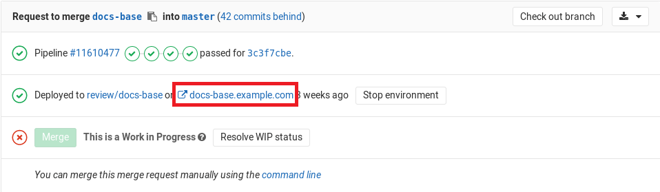 Link to environment in merge request in GitLab