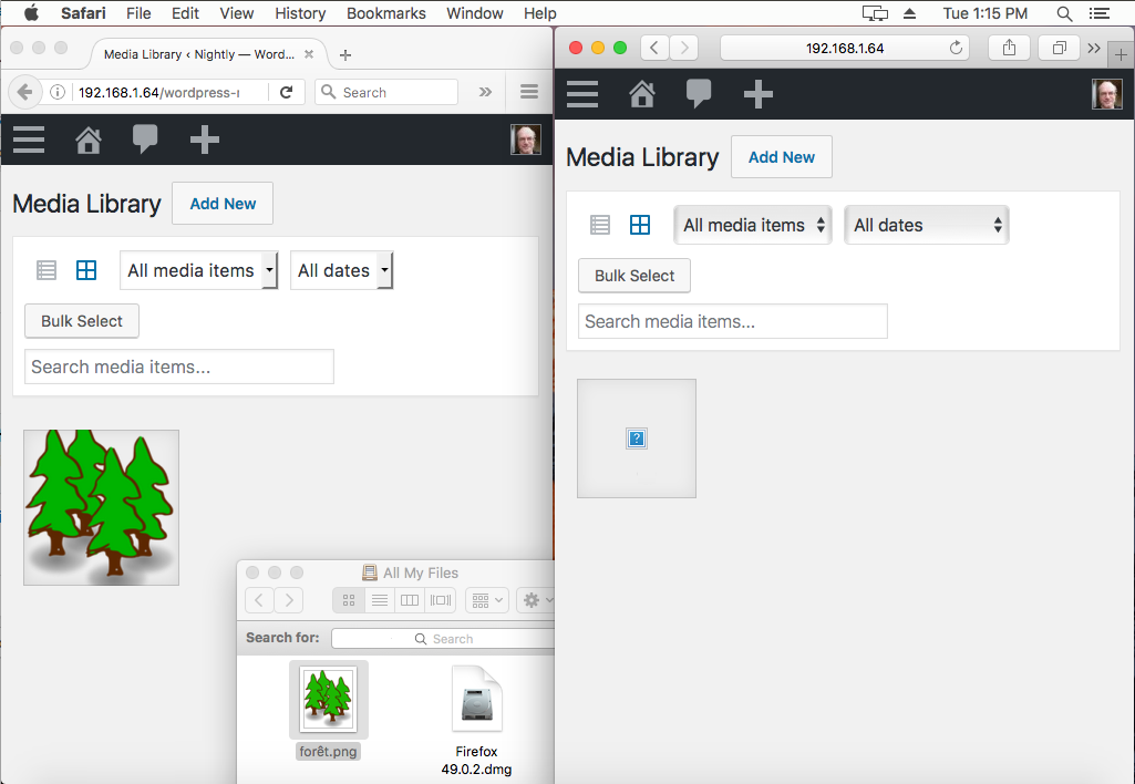 Before: uploading a file on macOS with Firefox and then viewing with Safari (broken in Safari).