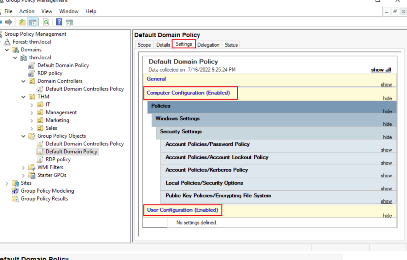 Showing the Computer configuration tab to show the policies.