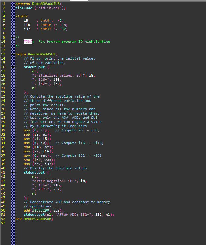 A screenshot of the lexer in action